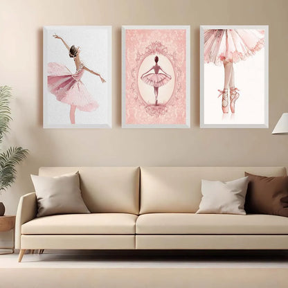 Nordic Wall Art Ballet Dancer Pink Ballerina Canvas Painting Nordic Style Poster Prints for for Girls Bedroom Wall Decor