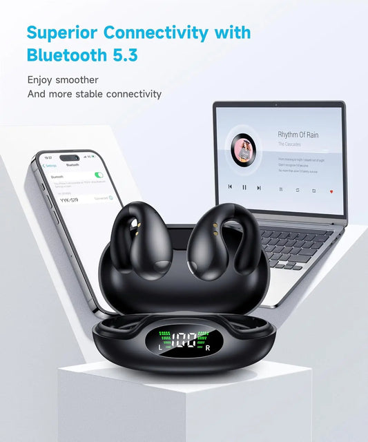 Open Ear Clip Earphones - Ear Hanging Earphones Wireless Bluetooth, Waterproof Bone Conduction Earphones