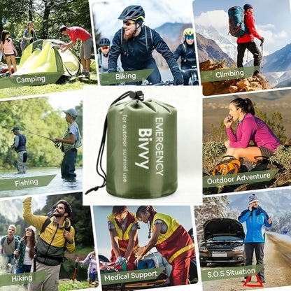 Multi-pack emergency sleeping bags, green, drawstring bag,suitable for outdoor camping, emergency use, and outdoor activities