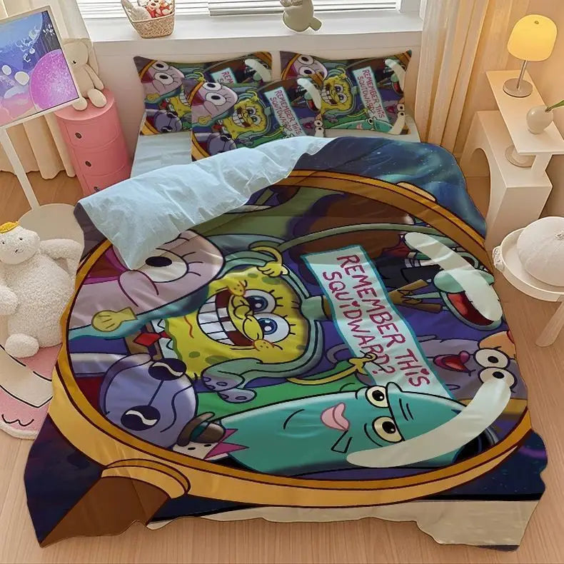 New Anime SpongeBobs Bedding Set Duvet Cover Bed Set Quilt Cover Pillowcase Comforter king Queen Size Boys Adult Bedding Set