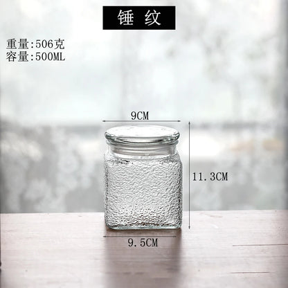 Retro Transparent Glass Sealed Jar Glass Lid Storage Jar Begonia Flower Glass Bottle Candy Storage Jar Kitchen Storage Supplies