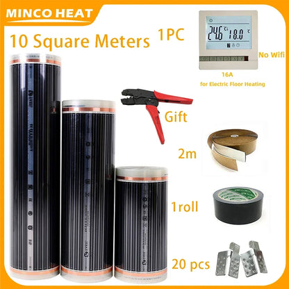 Minco Heat 220W/㎡ 50/80cm Width 10m2  Infrared Underfloor Heating Film with Wifi Thermostat Installation Kit