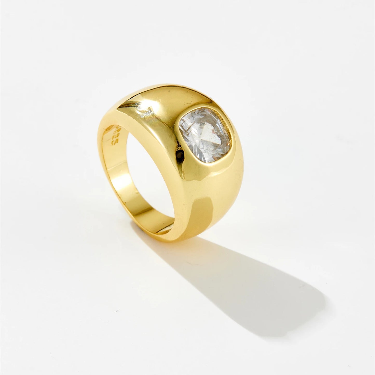 DPLAOPA 925 Sterling Silver Gold Thick Band Big CZ Zircon Size Ring Women Luxury Fine Jewelry 2023 Fine Jewelry Crystal