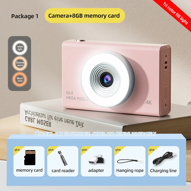 Digital Camera 4K High-definition Camera 50 Million Pixels Autofocus Portable Retro Camera CCD Travel Student Camera