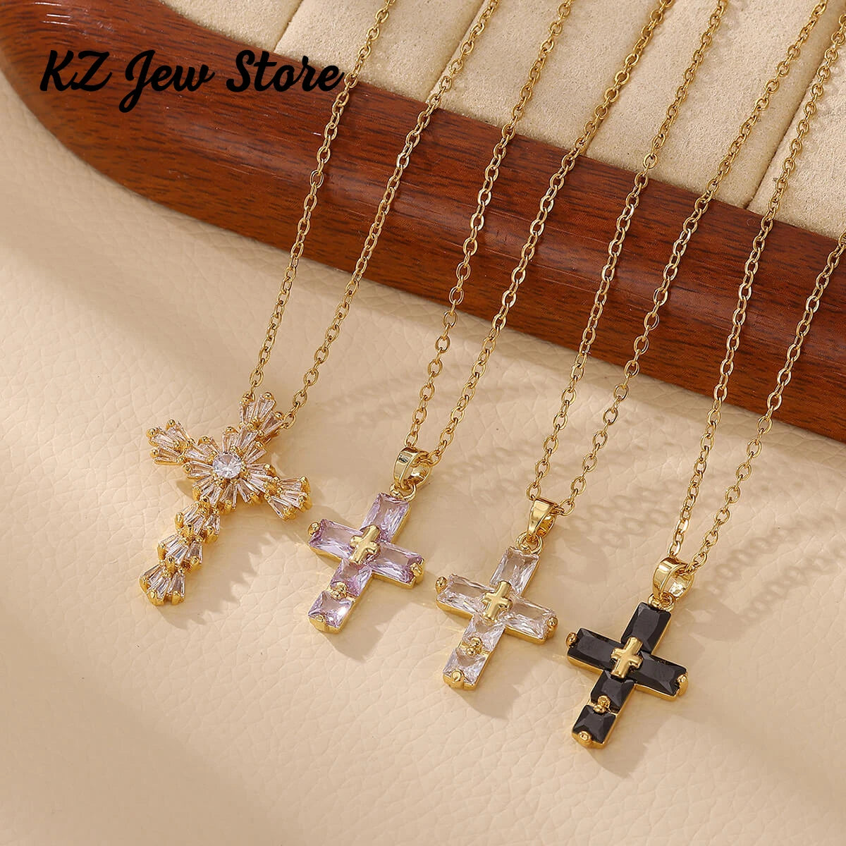 Lucky Cross CZ Cubic Zircon Necklace For Women Gold Color Stainless Steel Waterproof And Tarnish Resistant Jewelry Ramadan Gift