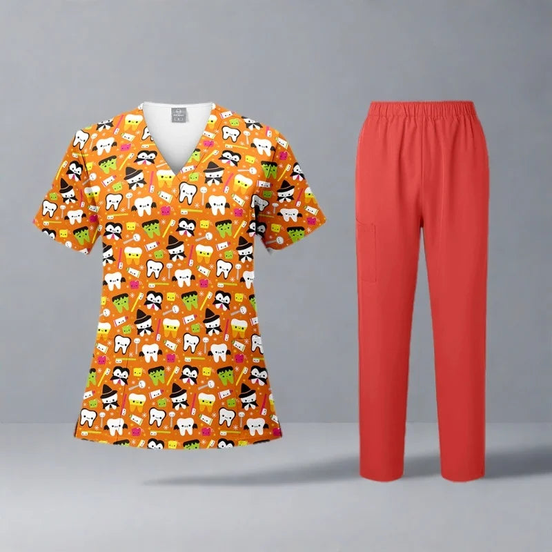 Animal Printing Surgery Scrubs Tops Pet Grooming Uniforms Beauty Salon Work Clothing Pet Clinic Veterinary Health Check Uniforms