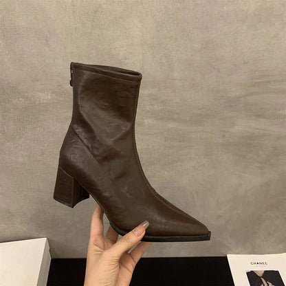 Women Boots Fashion French Style Ankle Boots Designer High Heeled Boots for Woman Exquisite Pointed Tip Casual Shoes Botas Mujer