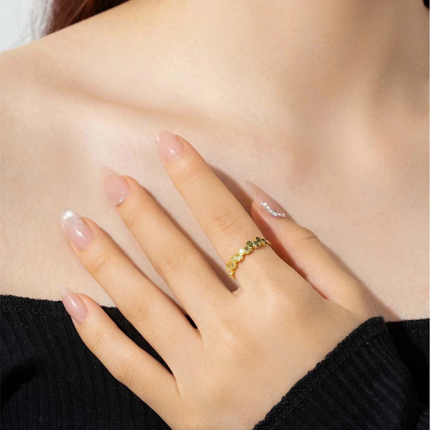 ANDYWEN New 925 Sterling Silver Pear Green Olive CZ Zircon Colorful Ring Women Luxury Fine Jewelry 2024 Spring Fine Jewelry