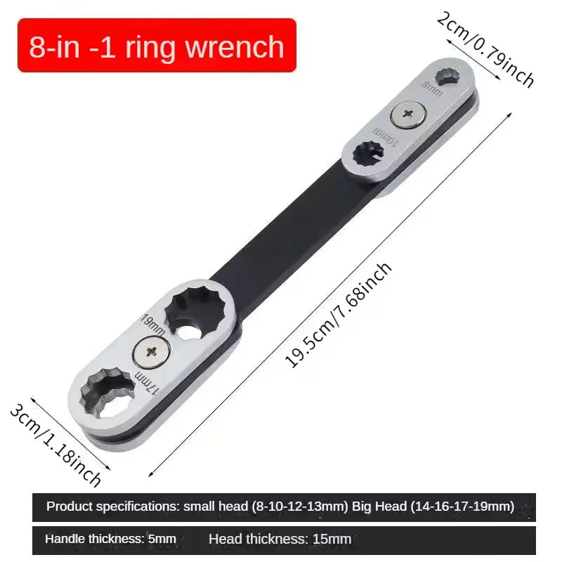 ‌360° Rotatable 8-in-1 Adjustable Wrench with Dual Hex/Open Ends – Ergonomic Grip for Professional Automotive & Industrial Use‌