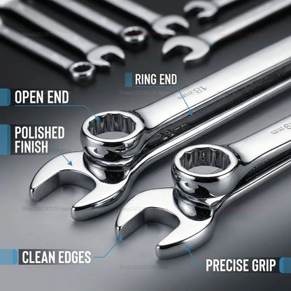 8-19Mm Wrench Set, Double-Head Opening Design, Anti-Slip And Efficient work, Portable Household Universal Hand Repair Tool.