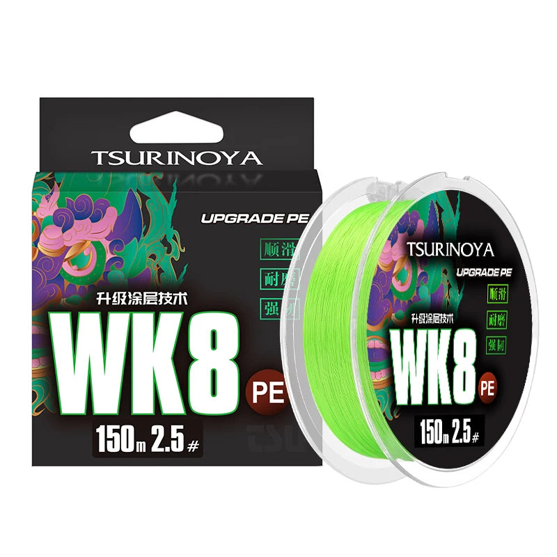 TSURINOYA 150M 8 Strand PE Fishing Line WK8 Long Casting 8 Weaves Braided Saltwater Smooth Multifilament Line 14-50LB Wire Carp