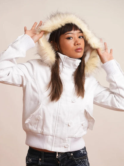 2025 New Lady Trendy Y2k Jackets Vintage Slim Hooded Fall Women Fur Collar Cozy Coat Retro Winter Autumn High Street Outerwear