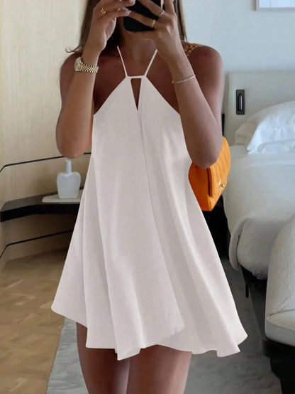 Sexy White Halter Backless Short Dresses Back Lace Up Tie-Waist Sexy Summer Beach Party High-Street Mini Dress Vestido For Woman
