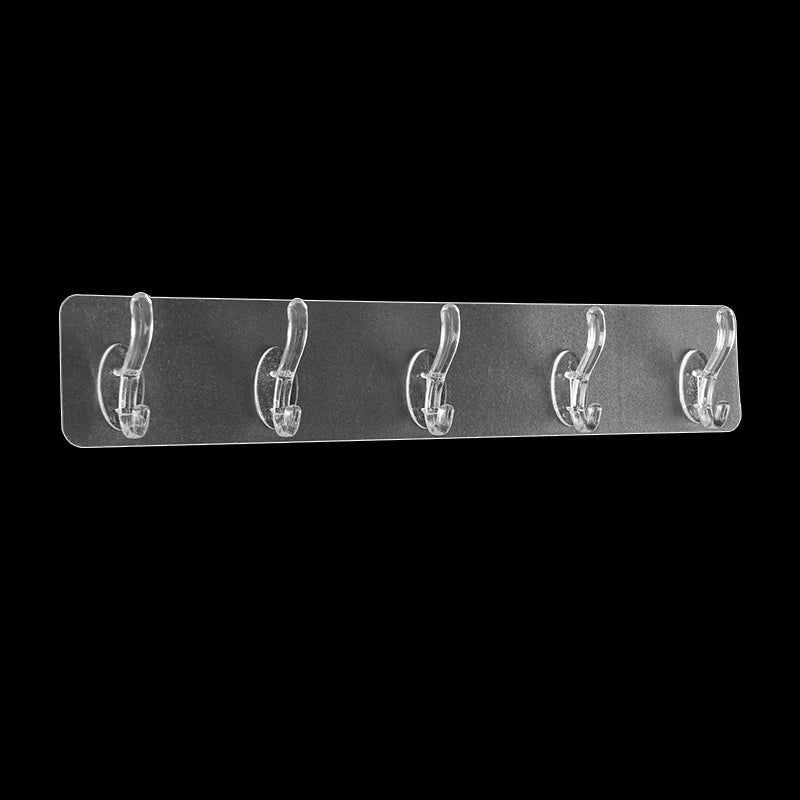 Transparent Plastic Glue Hooks Kitchen Bathroom Six Rows Hooks Nail-free Wall Hook A Row Of Traceless Hooks Wall Hanger Sticke