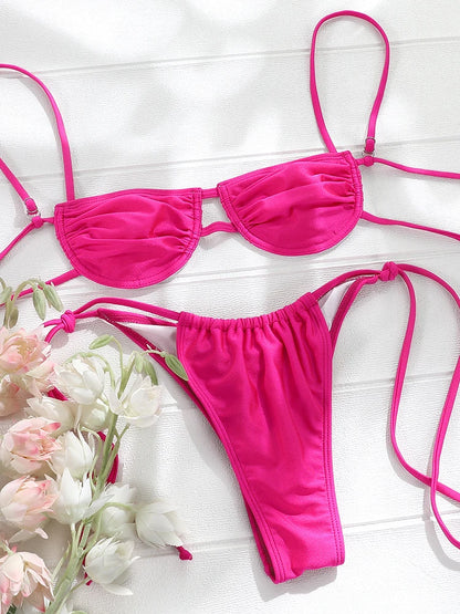 Miyouj Bandage Swimsuit 2024 Sexy Swimwear Women Solid Color Bikini Sets String Swimsuits Brazilian Beachwear Push Up Biquinis