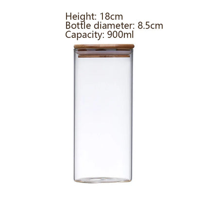 Glass Food Storage Jars with Airtight Bamboo Lid Food Container for Coffee Beans Tea Leaves Cookies Nuts Cereal Storage Canister