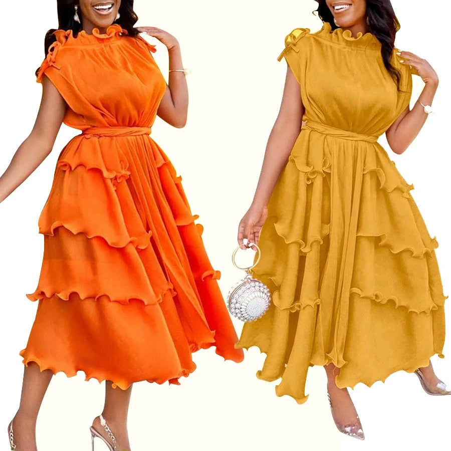 Miyake Pleated Plus Size Dress 2023 Summer New Solid Color Wind Close Edge Lace-up Pleated All-matching Sleeveless Dress
