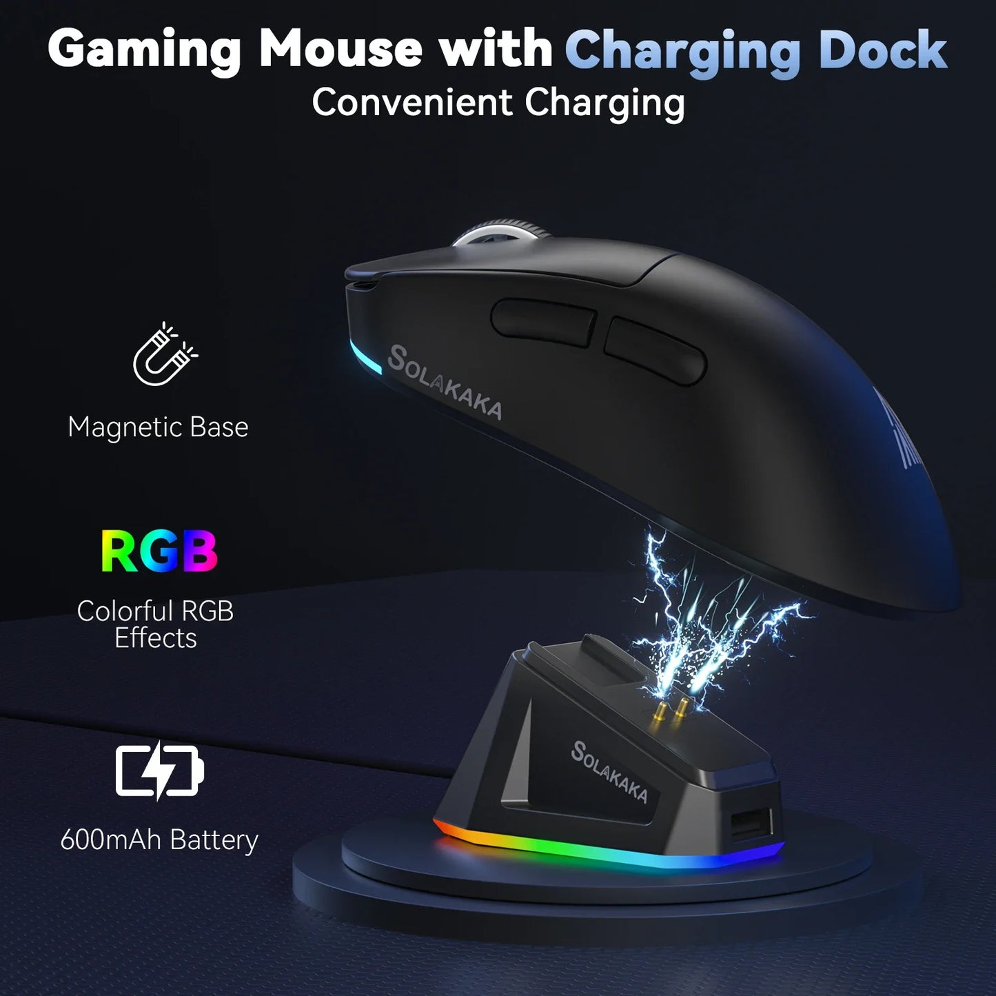SOLAKAKA SM822 SM820 Gaming Mouse Tri-Mode 2.4GHz/Bluetooth/Wired PAW3311 24000DPI Macro Gaming Mouse with Charging Dock