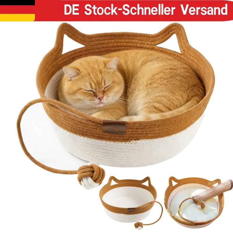 Handmade Vine Woven Round Cat Scratcher Bed Four Seasons Universal Cat Puppy Bed Soft Pet Bed Cozy Cat Nest Home Indoor Pet Supplies Accessories for Cats Small Dogs