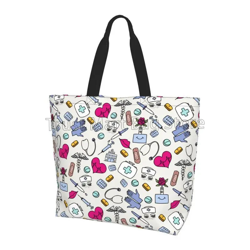 Custom Enfermera En Apuros Doctor Nurse Medical Large Capacity Tote Bag Shoulder Bag Handbags for Women Grocery Shopping Bags