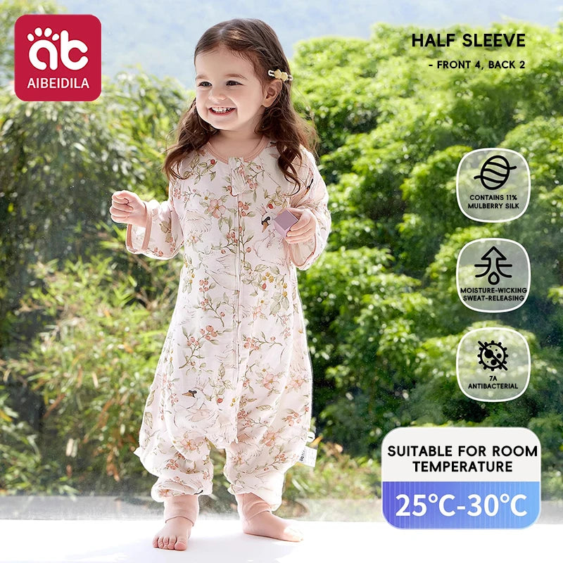 Swan Kids Sleeping Bag Cute Breathable Thin Sack Sleepsack Detachable Short Sleeves Sleepwear Wearable Blanket Bodysuit 1-5T