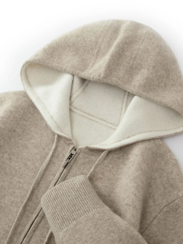 High Quality Autumn Winter Men Hooded Cashmere Sweater Long Sleeve Casual Loose 100% Merino Wool Cardigan Knitwear Clothing Tops