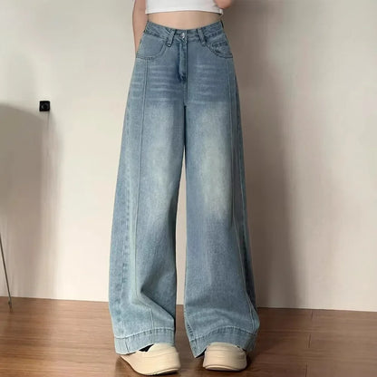 High Waist Wide Leg Jeans Women's Straight Cut Trousers for Pear Shaped plus Size Spring New Style Loose Slimming Denim