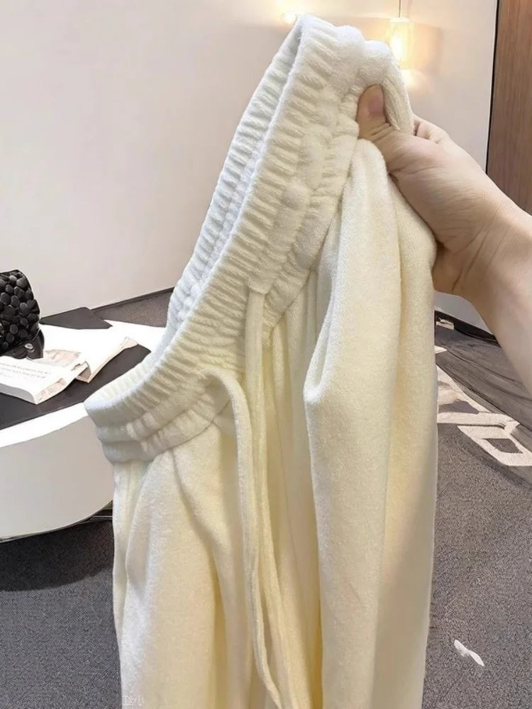Women's Wide Leg Towel Pants Home Wear Spwear Outerwear Comfortable Lazy Autumn Winter White Casual Walking Trousers