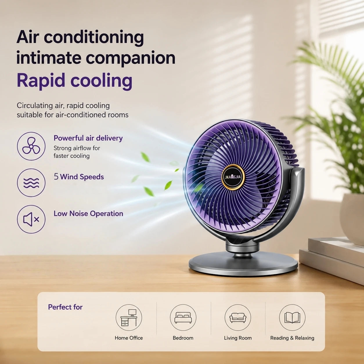 3-in-1 Modern Air Circulator Fan 5 Speeds 4 Heights Quiet Portable Pedestal Stand Fan USB-C for Home Bedroom Office RV Camping