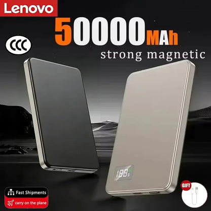 Lenovo 500000mAh Magnetic Wireless Power Bank Ultra Thin Portable CCC Certified Super Fast Charging LED Display Pack for MagSafe
