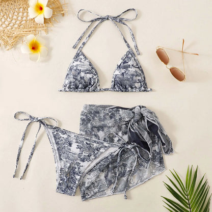 Tie Dye Women'S Tankini Swimwear Three Piece Bikini Set With Sheer Sunscreen Poncho Swimsuit 3pcs Summer Beachwear For Ladies