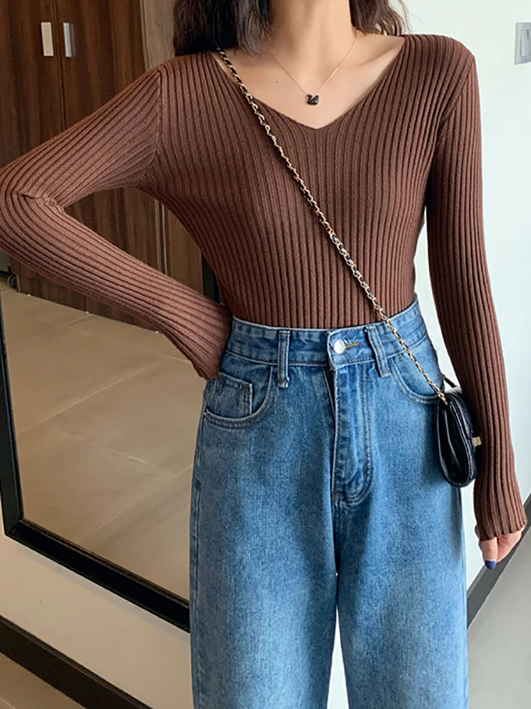 2026 Basic B-neck Solid Autumn Winter Pullover Women Female Knitted Ribbed Sweater Slim Long Sleeve Badycon High Quality Sweater