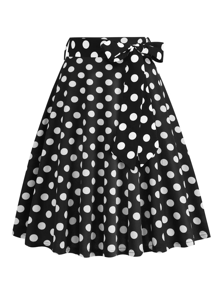 Tonval High Waist Polka Dot Belted A-Line Flare Skirt for Women 2025 Spring Summer 50s Clothes Pinup Vintage Swing Skirts