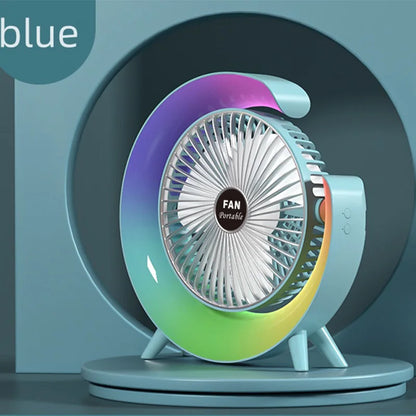Portable fan, desktop spray, intelligent adjustable, silent, cool air lamp, indoor table fan with seven-color lights