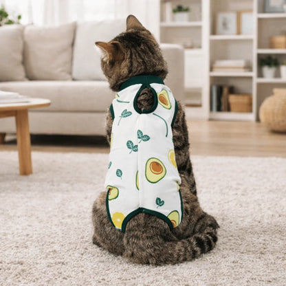 Fruit Printed Cat Recovery Clothing High Elasticity Breathable Pet Anti-Licking Vest Soft Comfortable Pet Weaning Suit Pet Care