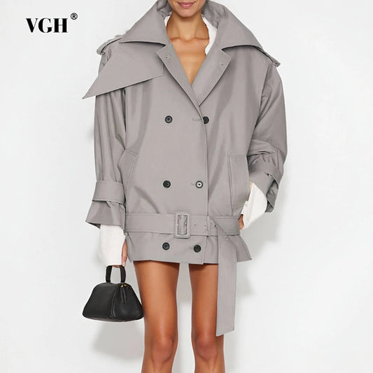 VGH Designer Loose Spliced Button Solid Jackets For Women Lapel Long Sleeve Autumn Temperament Jacket Female Fashion Style New