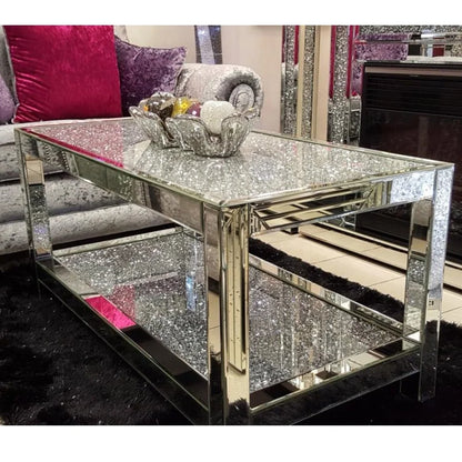 Living room mirror furniture glass top hollow center coffee table