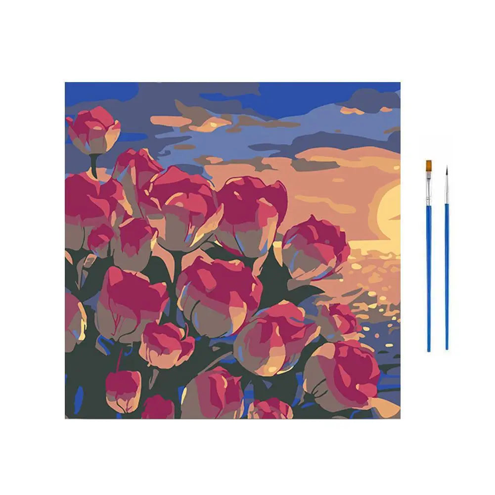 Frame Painting By Numbers Kit Abstract Sunset Landscape Modern Drawing Coloring DIY Painting By Numbers Acrylic Paint Home Decor