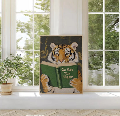 Humorous Bookworm Wall Art Decor for Library Office Study - Unique Theme Home Decorative Painting