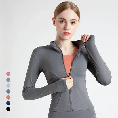 New Jacket Women Yoga Wear Ladies Coat Round High Elasticloose Exercise Yoga Fitness Long Sleevestand-up Collar Yoga Tops Thin
