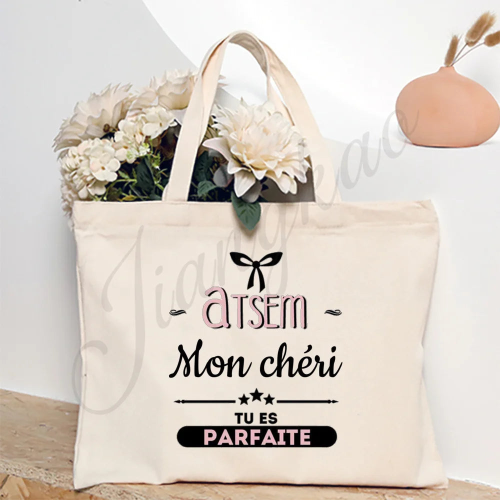 Thank You Teacher French Print Women Shoulder Bag CanvasShopping Bags Female Handbags Reusable Tote Bag Best Gifts for Maitresse