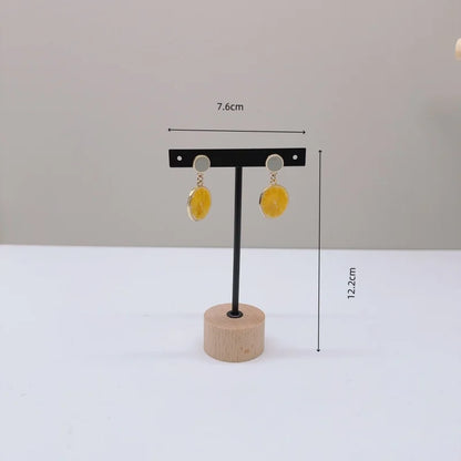Metal T Bar Earring Display Stand Jewelry Stand with Wooden Round Base Earring Hanging Holders Jewelry Organizer