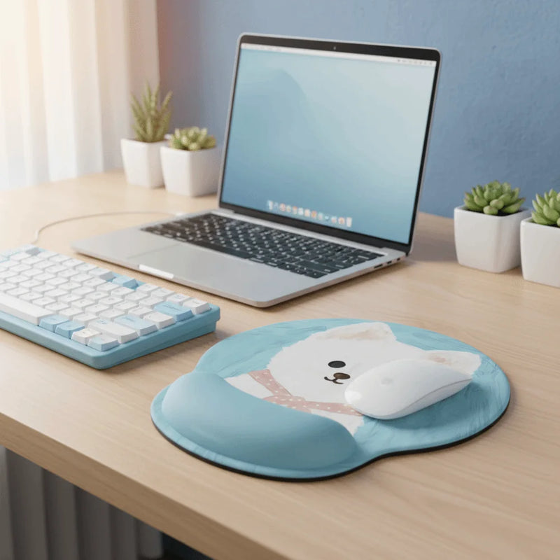 Cute Cartoon Mouse Pad with Wrist Rest Anti-Slip Rubber Puppy Mouse Pad HD Printing Cute Wrist Rest Pad Desktop Setup