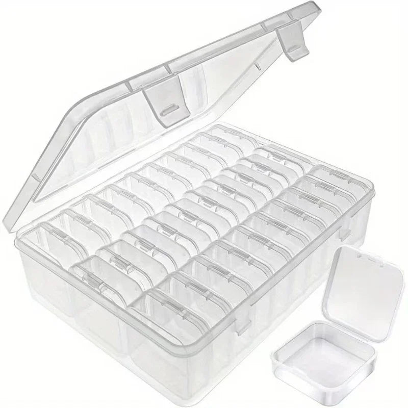 Durable plastic storage box, 30 compartments and small containers, transparent jewelry and home small item storage box