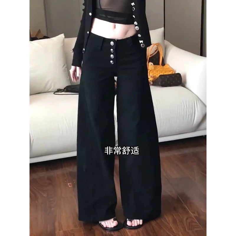 Women Dark Academia Gothic Grunge Low Waisted Cargo Flare Denim Pants Japanese Abi Y2k Harajuku Bell-Bottom Jeans Goblin Core