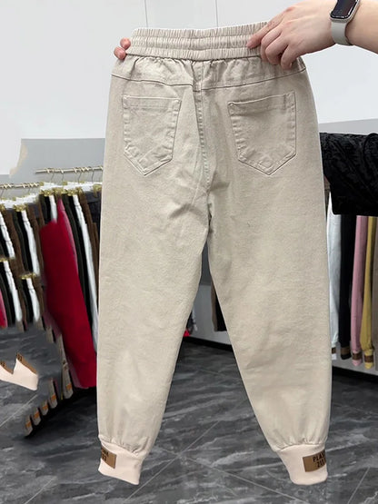 Top quality Autumn Spring Women Pants 2024 New Cotton Jeans Pants Elastic Waist Harem Pants Casual Sports Trousers Female