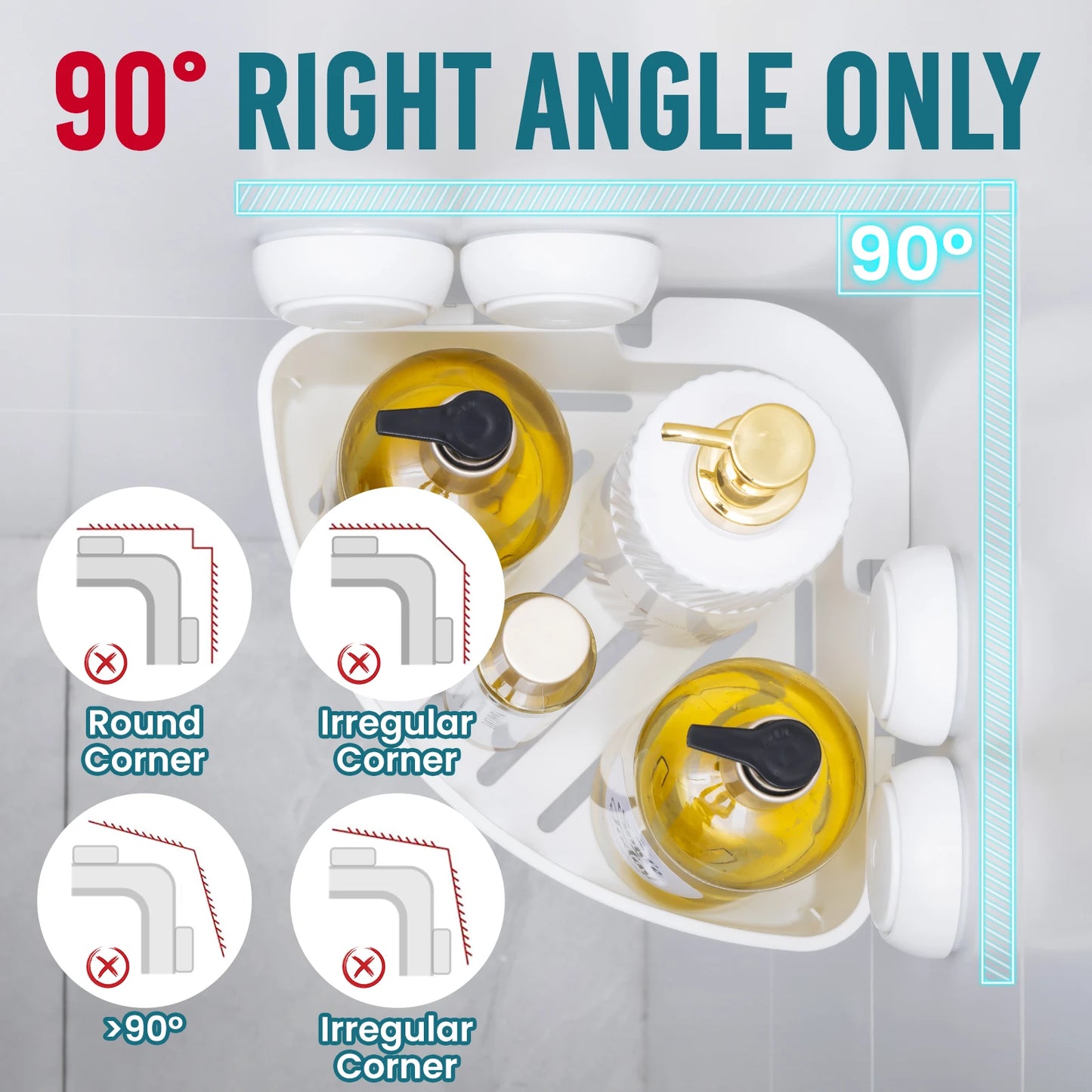 TAILI Corner Shower Caddy Suction Cup No-Drilling Removable Shower Caddy Basket Powerful Suction Bathroom Shower Shelf Organizer