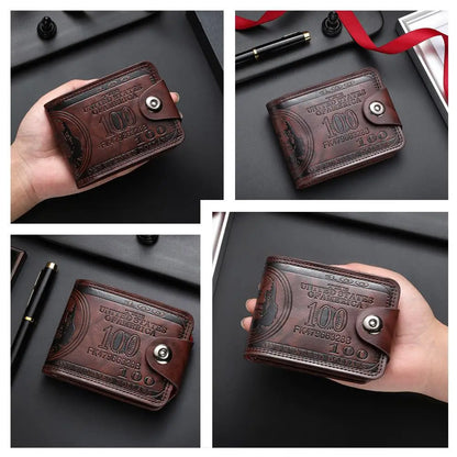 Men's Wallets with 100 US Dollar Pattern Hasp Male Leather Wallet with Zipper Card Holder Coin Pocket Purse Cartera Hombre