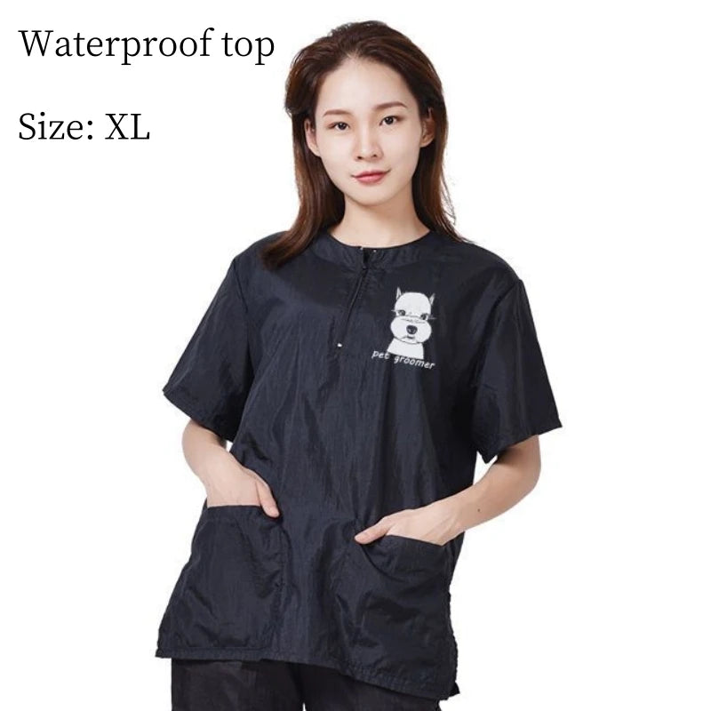 Pet Grooming Clothing Waterproof Work Clothes For Pet Stores Short Sleeve Tops Anti Hair And Anti-static Pet Groomer Smock Y0519