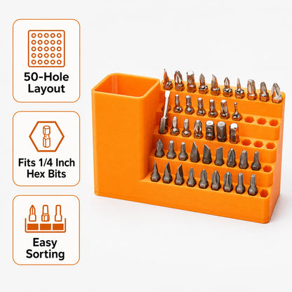 50-Hole Hex Screwdriver Bit Storage Box 1/4 Inch Impact Driver Bit Holder Organizer Durable Tool Box For DIY & Workshop